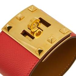 Pre Owned Hermes Kelly Dog Epsom Leather Gold Tone Metal Bracelet S