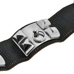 Hermes Blue Leather Lizard Collier de Chien Wide Bracelet