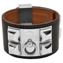 Hermes Blue Leather Lizard Collier de Chien Wide Bracelet