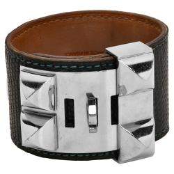 Hermes Blue Leather Lizard Collier de Chien Wide Bracelet