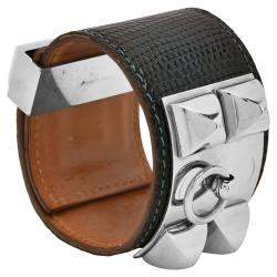 Hermes Blue Leather Lizard Collier de Chien Wide Bracelet