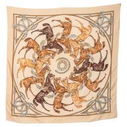 Pre Owned Hermes Beige La Ronde Des Jockeys Silk Square Scarf