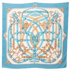 Hermes Blue Cavalcadour Silk Square Scarf 