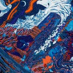 Pre Owned Hermès Blue Into The Canadian Wild Silk Scarf