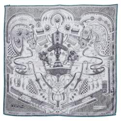 Pre Owned Hermès Grey The Winner Is Cashmere Silk Scarf