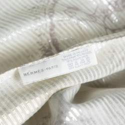 Pre Owned Hermés Silver Logo Printed Lurex Cotton Triangular Fringed Scarf