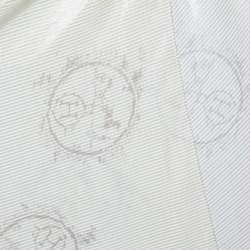 Pre Owned Hermés Silver Logo Printed Lurex Cotton Triangular Fringed Scarf