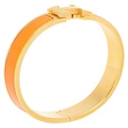 Pre Owned Hermès Clic H Orange Enamel Gold Plated Narrow Bracelet M