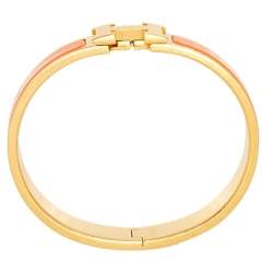 Pre Owned Hermès Clic H Orange Enamel Gold Plated Narrow Bracelet M
