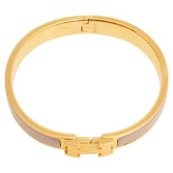 Pre Owned Hermès Clic H Beige Enamel Gold Plated Narrow Bracelet