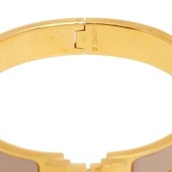 Pre Owned Hermès Clic H Beige Enamel Gold Plated Narrow Bracelet