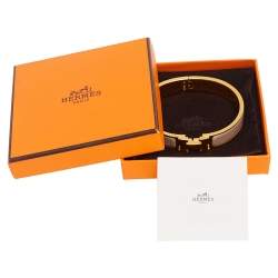 Pre Owned Hermès Clic H Beige Enamel Gold Plated Narrow Bracelet