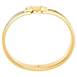 Pre Owned Hermes Clic H Gold Plated Black Enamel Cuff Bracelet PM