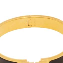 Pre Owned Hermes Clic H Gold Plated Black Enamel Cuff Bracelet PM