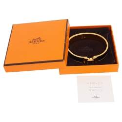 Pre Owned Hermes Clic H Gold Plated Black Enamel Cuff Bracelet PM