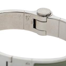 Hermes Green Enamel Palladium Plated Charniere Uni narrow Hinged Bracelet