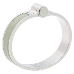 Hermes Green Enamel Palladium Plated Charniere Uni narrow Hinged Bracelet