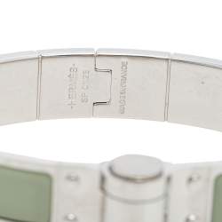 Hermes Green Enamel Palladium Plated Charniere Uni narrow Hinged Bracelet