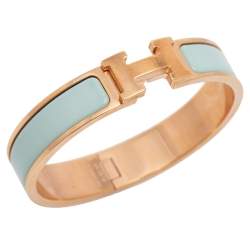 Pre Owned Hermes Lagoon Blue Enamel Gold Plated Clic H Bracelet