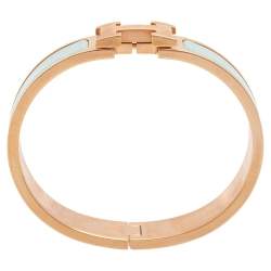 Pre Owned Hermes Lagoon Blue Enamel Gold Plated Clic H Bracelet