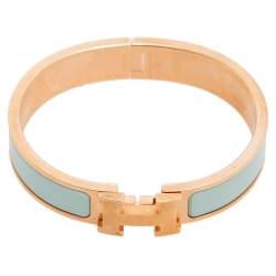 Pre Owned Hermes Lagoon Blue Enamel Gold Plated Clic H Bracelet