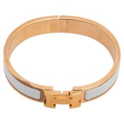 Pre Owned Hermes White Enamel Gold Plated Clic H Bracelet