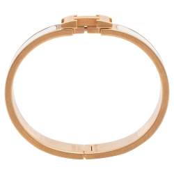 Pre Owned Hermes White Enamel Gold Plated Clic H Bracelet