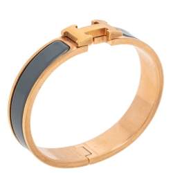 Pre Owned Hermes Grey Enamel Gold Plated Clic H Bracelet