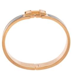 Pre Owned Hermes Grey Enamel Gold Plated Clic H Bracelet
