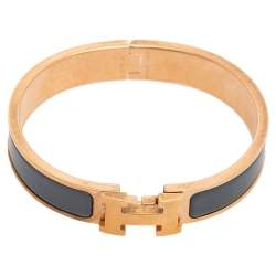 Pre Owned Hermes Grey Enamel Gold Plated Clic H Bracelet