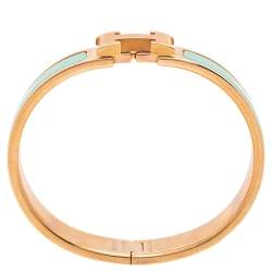 Pre Owned Hermes Blue Enamel Gold Plated Clic H Bracelet