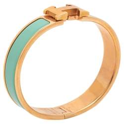 Pre Owned Hermes Blue Enamel Gold Plated Clic H Bracelet
