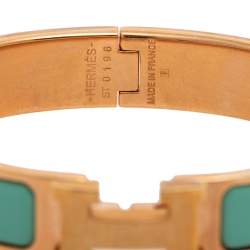 Pre Owned Hermes Blue Enamel Gold Plated Clic H Bracelet