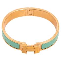 Pre Owned Hermes Blue Enamel Gold Plated Clic H Bracelet