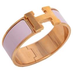 Pre Owned Hermes Pink Enamel Gold Plated Clic Clac H Bracelet