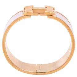 Pre Owned Hermes Pink Enamel Gold Plated Clic Clac H Bracelet