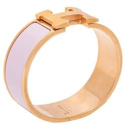 Pre Owned Hermes Pink Enamel Gold Plated Clic Clac H Bracelet