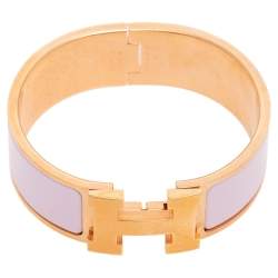 Pre Owned Hermes Pink Enamel Gold Plated Clic Clac H Bracelet