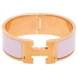 Pre Owned Hermes Pink Enamel Gold Plated Clic Clac H Bracelet