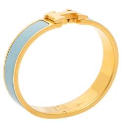 Pre Owned Hermes Blue Enamel Gold Plated Clic H Bracelet