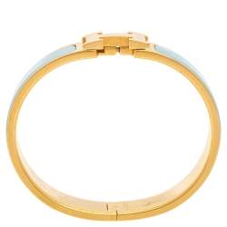 Pre Owned Hermes Blue Enamel Gold Plated Clic H Bracelet