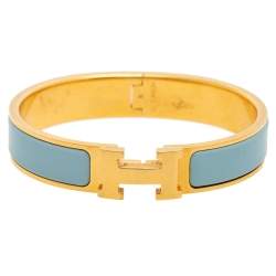 Pre Owned Hermes Blue Enamel Gold Plated Clic H Bracelet