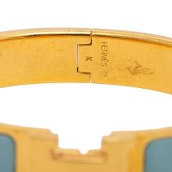 Pre Owned Hermes Blue Enamel Gold Plated Clic H Bracelet