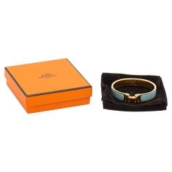 Pre Owned Hermes Blue Enamel Gold Plated Clic H Bracelet