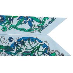 Pre Owned Hermes Blue Printed Silk Twilly