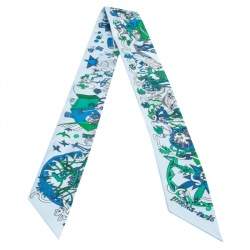 Pre Owned Hermes Blue Printed Silk Twilly
