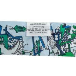 Pre Owned Hermes Blue Printed Silk Twilly