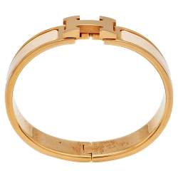 Pre Owned Hermès Clic H Cream Enamel Rose Gold Plated Narrow Bracelet