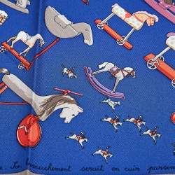Pre Owned Hermès Blue Raconte Moi Le Cheval Silk Gavroche Scarf