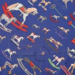 Pre Owned Hermès Blue Raconte Moi Le Cheval Silk Gavroche Scarf